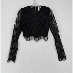 Bec & Bridge Mon Amour Black Scalloped Long Sleeve Crop Top Sz 2